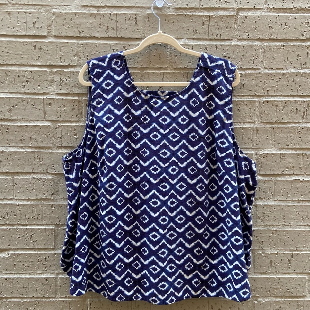 Loft Plus Blue and White Tie Dye Linen Blend Tank